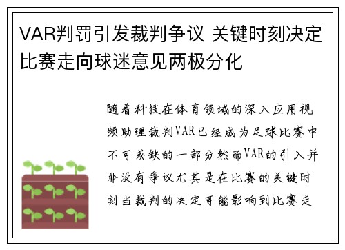 VAR判罚引发裁判争议 关键时刻决定比赛走向球迷意见两极分化